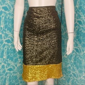 Olive Green & Golden Apple Yellow Sequin Stretch Pencil Skirt
